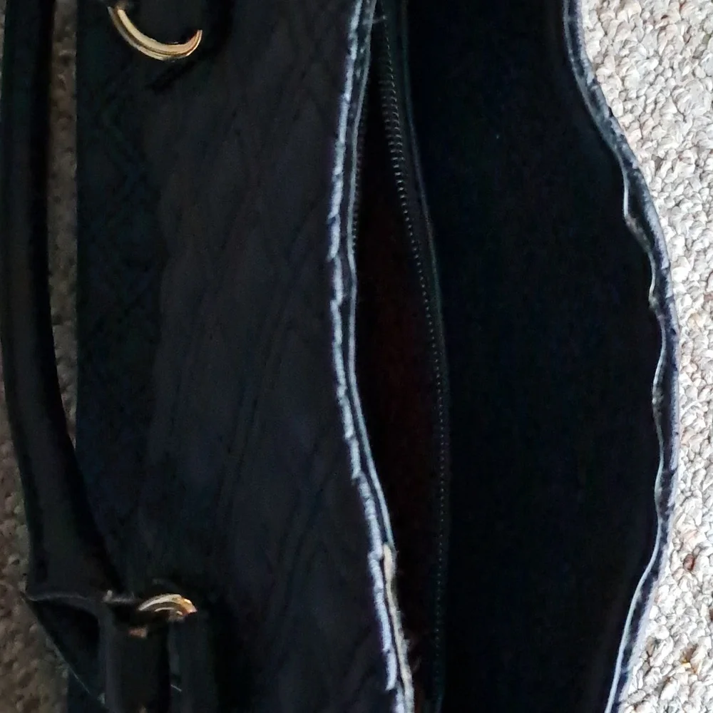 Black Quilted Handbag with Gold Accents